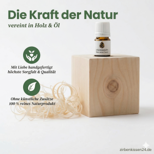 Zirbenholz Würfel-Set - 10 ml naturreines ätherisches Zirbenöl + Zirbenspäne
